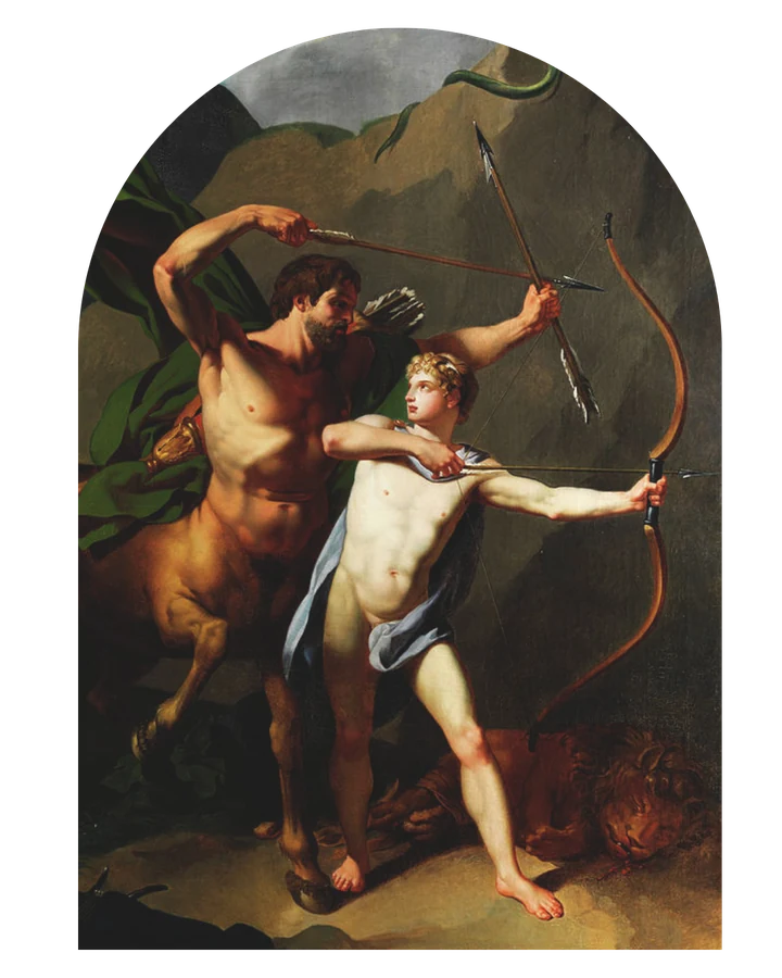 Chiron teaching the young Achilles to draw a bow