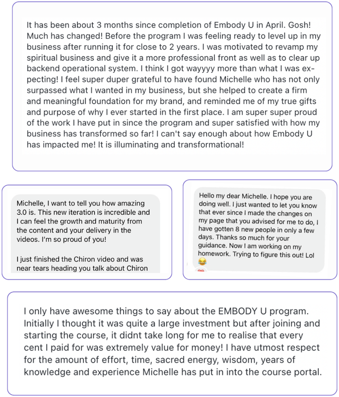 A student message describing hitting 10K months and aligning her offers to her chart