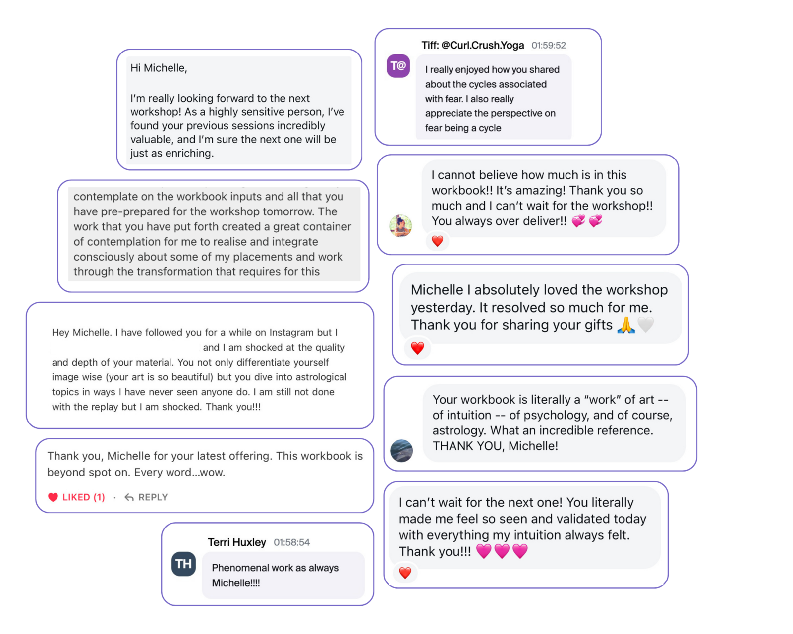 Messages from past attendees of the Overcoming Fear with Astrology workshop