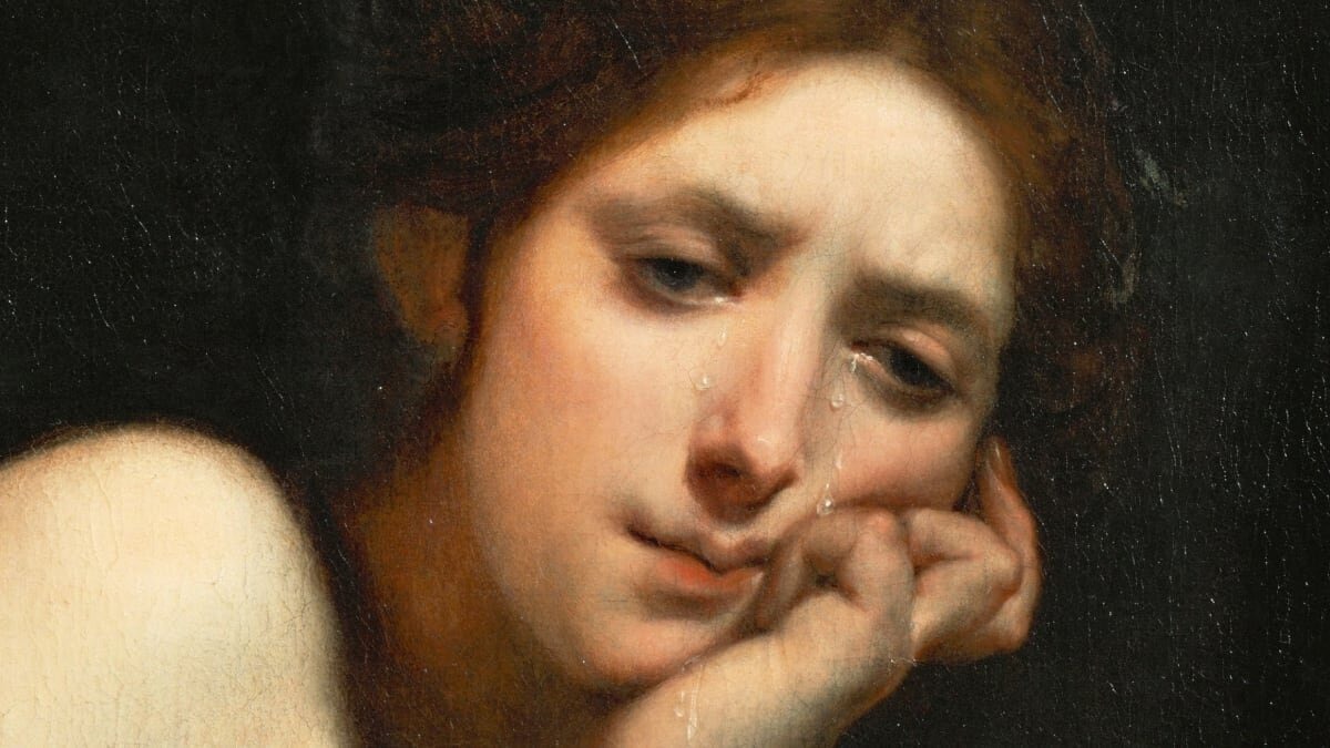 A weeping woman, painted in oils