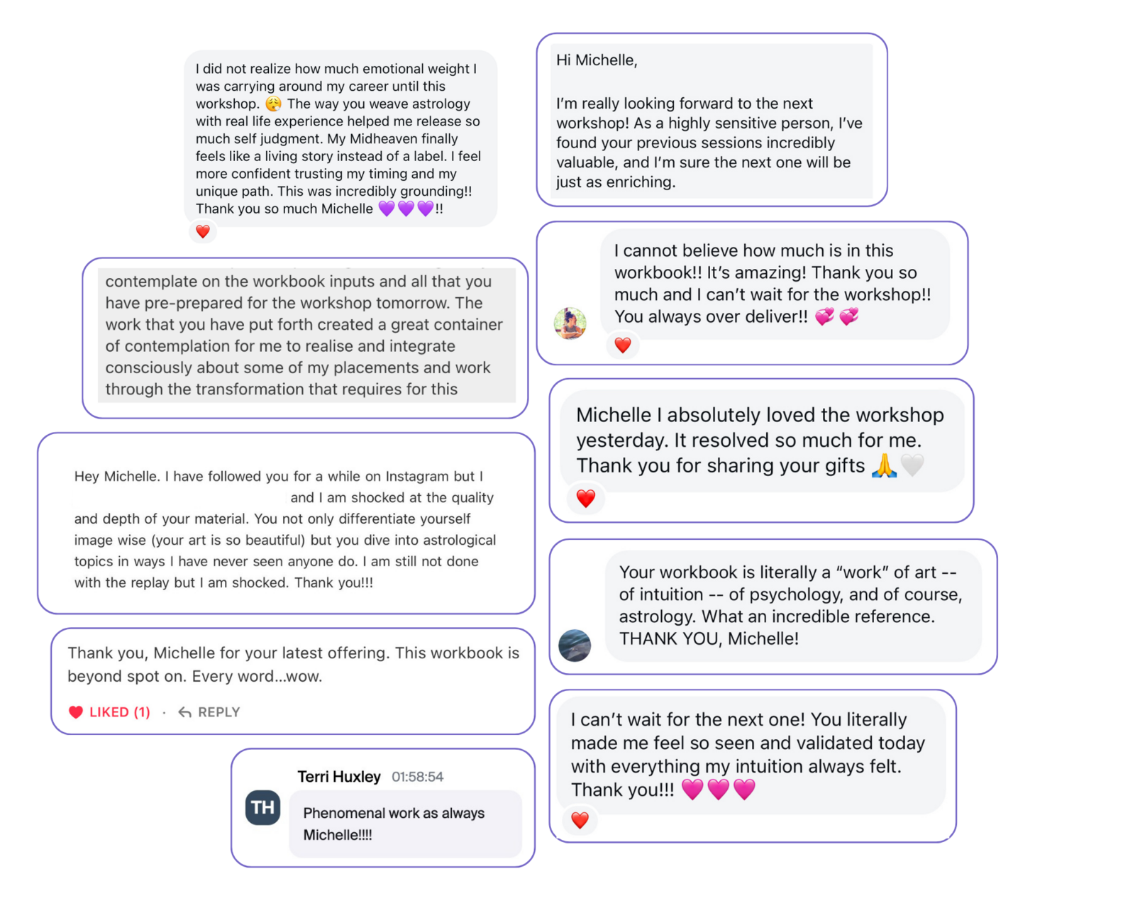 Messages from past attendees of the Decode Your Midheaven workshop