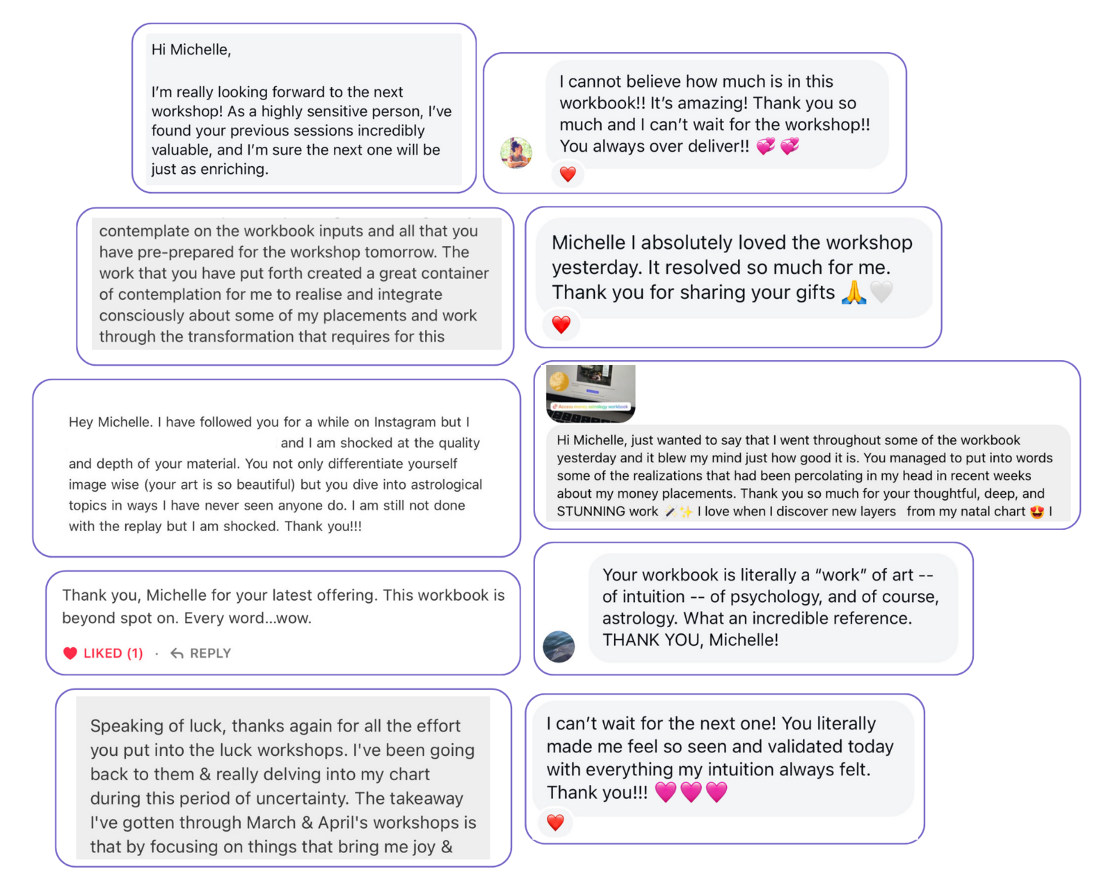 Messages from past attendees of the Astrology of Money and Luck workshops